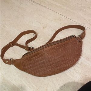 Brown Woven Leather Crossbody Bag